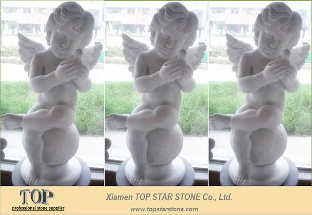 white marble little angel boy ball carving