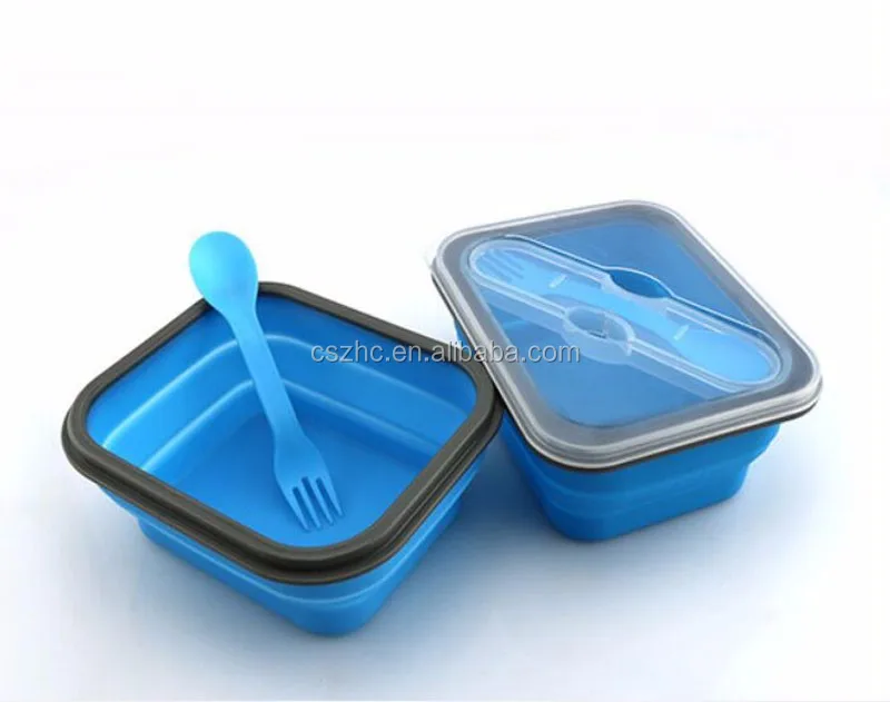 One Compartment Bento BPA Free Collapsible Silicone Lunch Box with Spoon and Spoon