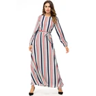Long Sleeve Stripe Printing Plus Szie Casual Clothes Women Muslim Abaya Long T Shirt Dress