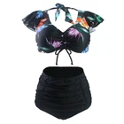 Manufacture wholesale 2 piece tummy control ruffle sleeve swimwear sexy bikini high waisted swimsuit