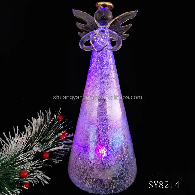 rainbow luxury decoration color change glass angel for christmas