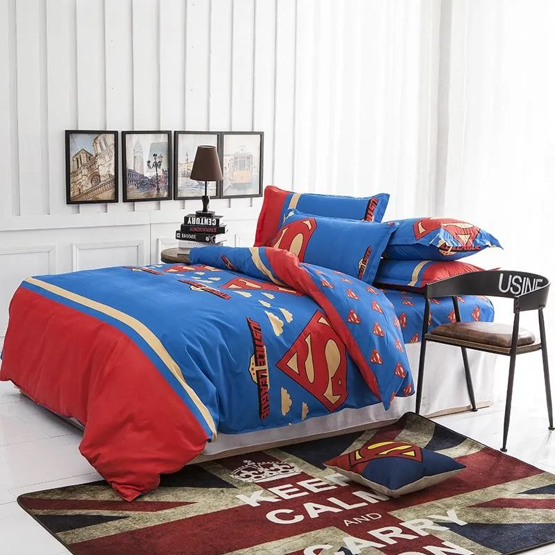 Home tetiles bedclothes,Child Cartoon pattern,Superman bedding sets include duvet cover bed sheet pillowcase,Freeshipping