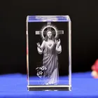 3D laser etched cross Jesus image Christ crystal cube religious for Christian wedding favor