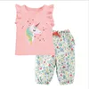 Brand name children clothes 95% cotton kids summer clothing set unicorn pink t-shirt floral trousers 2pcs outfit casual girls