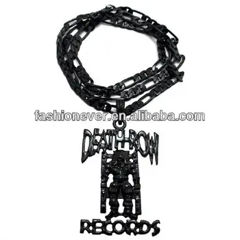 Iced Out Death Row Records Pendant & 5mm/24" Figaro Chain Hip Hop