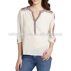 Fashion classical embroidery tunic style ladies model long sleeves elegant cotton blouse