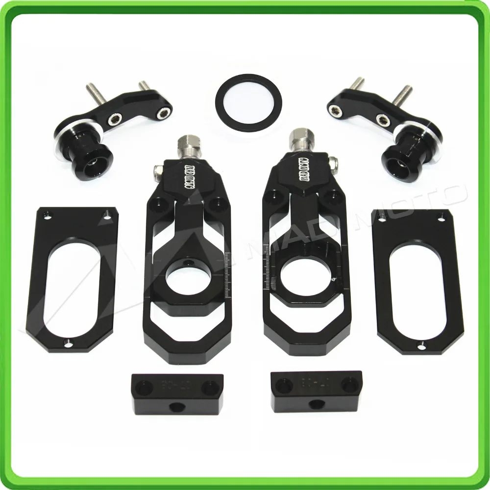 Motorcycle Chain Tensioner Adjuster with bobbins kit for Yamaha R6 YZF-R6 2006 2007 2008 2009 2010 2011 2012 Black (12)