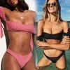 Pink Two Piece Bandeau Off Shoulder Bikini Brazilian Extreme Bikini Beachwear