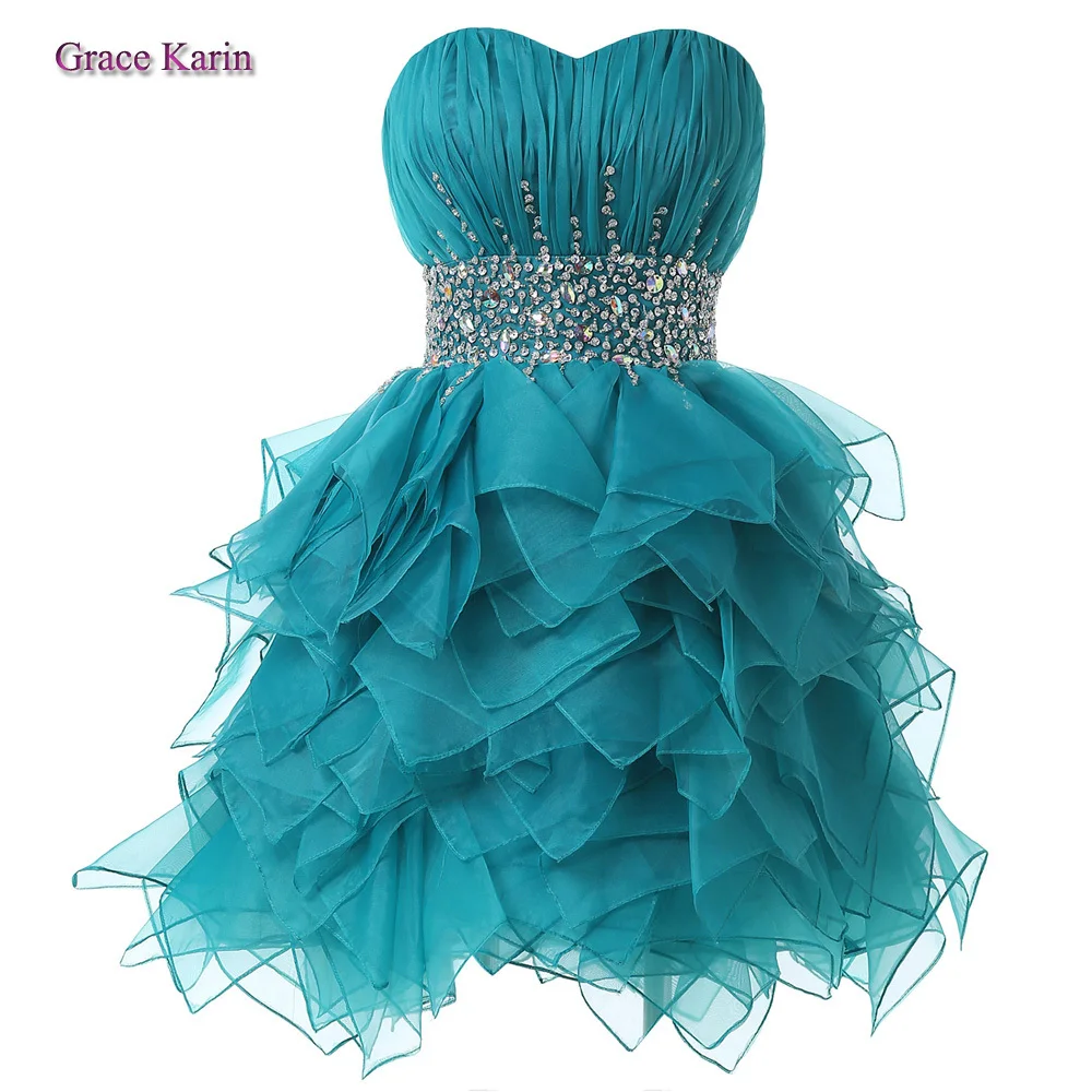 Real Images Sweetheart Strapless Turquoise short cocktail dress Crystal Formal voile Dress Prom Party Dress Gown 2015 CL6177