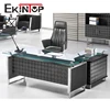 Modern executive table tempered glass office desk with metal chrome leg