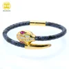 Best Jewelry 925 Sterling Silver Gray Genuine Python Leather Snake Head Nail Bracelet 18k Gold Plated Wrap Bracelets