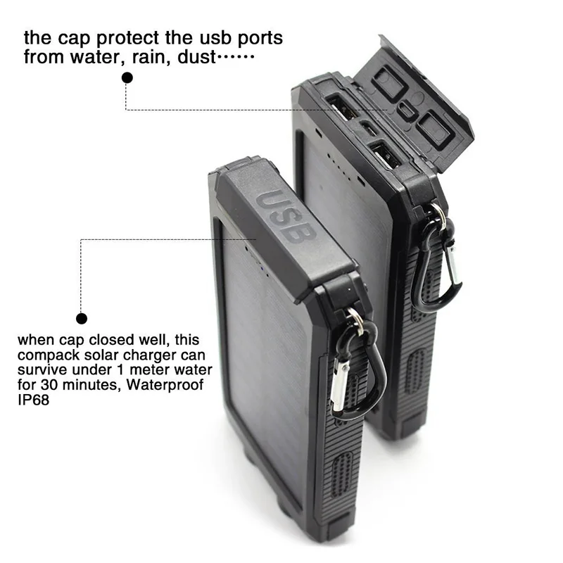 Strong waterproof solar mobile power 20000mah compass mobile phone solar power bank - ANKUX.COM