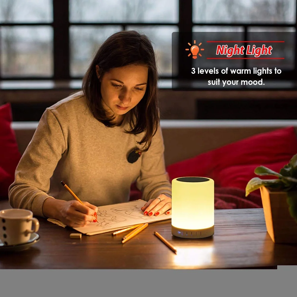 Wireless bluetooth speaker with FM Radio smart alarm clock night light portable bluetooth speaker - ANKUX.COM