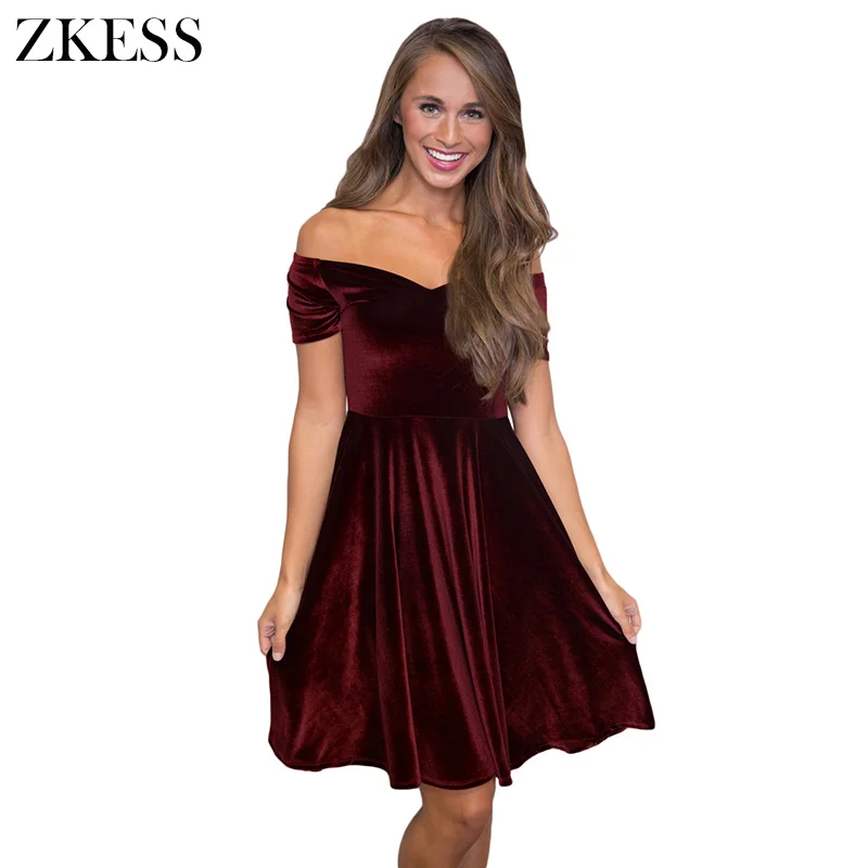 Burgundy-Velvet-Off-Shoulder-Pleated-Midi-Dress-LC61861-3-1 