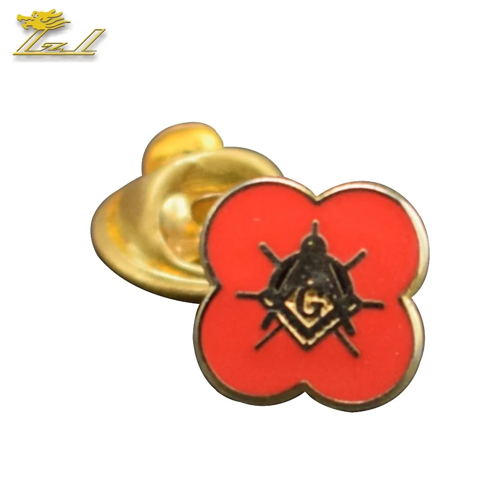 masonic poppy hard enamel lapel pin custom masonic poppy metal