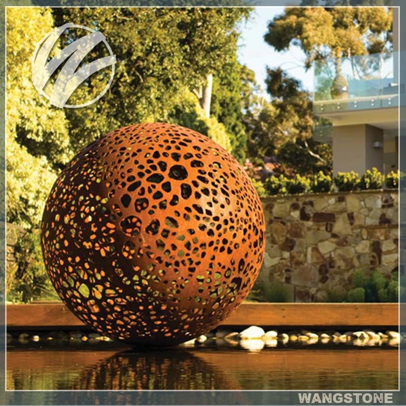 Art jardin corten acier sculpture décorative en métal boulesArtisanat