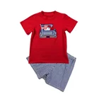 2019 4th of july New design summer wholesale boys cotton seersucker shorts usa kids clothing with applique