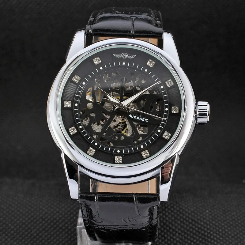Vogue Leather Strap Watch Fashion Casual Men Skeleton Mechanical Watches Clock Male Relogio Masculino Wristwatches Erkek Saat