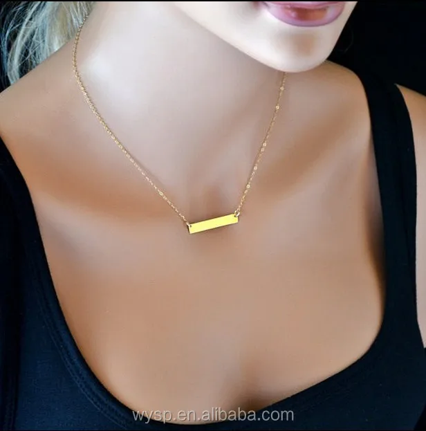 18K Gold Stainless Steel Bar Pendant Simple Collar Necklace