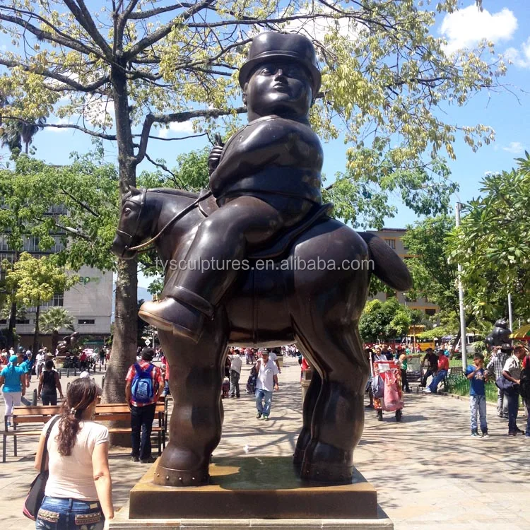 bronze fat horse and man sculpture