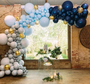 Yunhang S Navy Blue Balloons Baby Blue Balloons And Gold Confetti