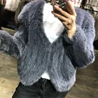 women V-neck knitted real mink fur coat ladies short mink fur jacket
