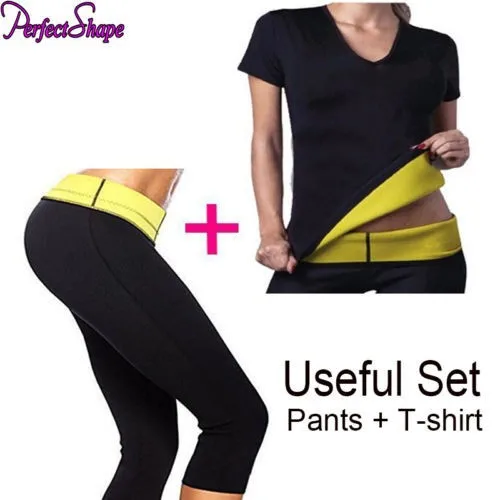 2PCS/LOT WOMEN NEOPRENE BODY SHAPER SET SLIM WAIST PANTS BELT YOGA VEST SHAPERS