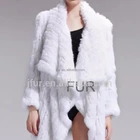 Hand Knitted Women Coat Genuine Print Rabbit Fur Jacket