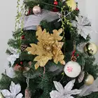Xmas poinsettia flowers stem with same color glitter Christmas wreath tree ornaments wholesale#69981