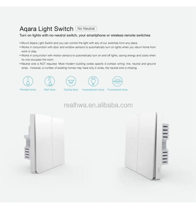 Xiaomi Aqara Light Switch Zigbee No Neutral Version Single