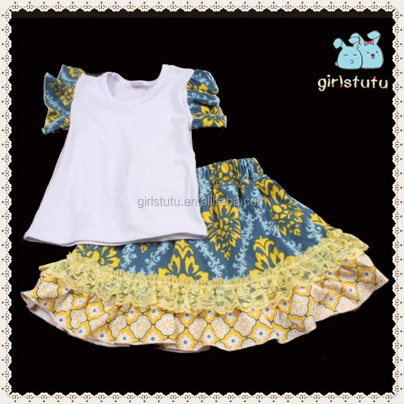 2016ブティック女の子扮卸売2ピース子供コットン服フラッタースリーブトップとフリルショーツ仕入れ・メーカー・工場