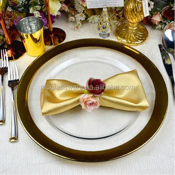 Wholesale Gold Silver Rimmed Clear Glass Charger Plates For Wedding