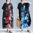 JU5069073#literature large size chiffon dress female fat MM short-sleeved printed loose dress
