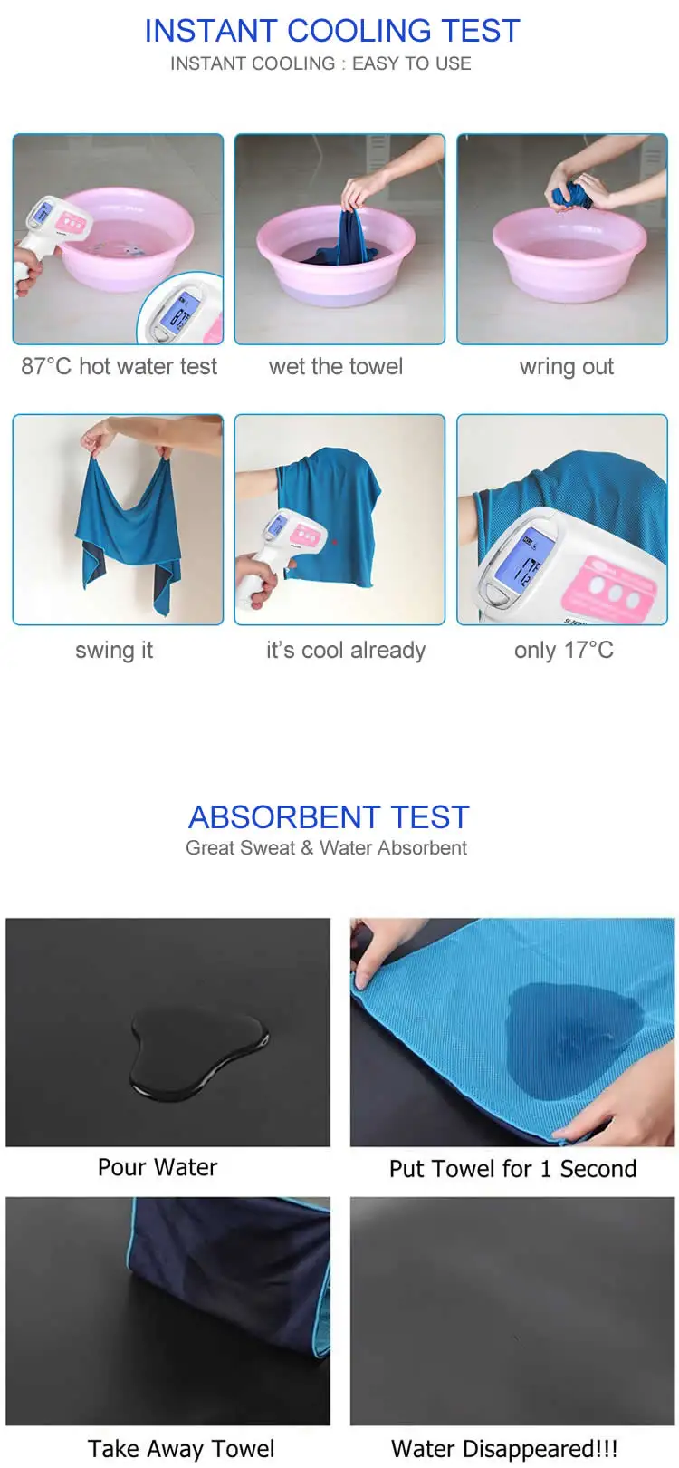 Customized High Quality Microfiber Ice Cold Towel Quick Dry Absorbent Cozy Instant Cooling Towel