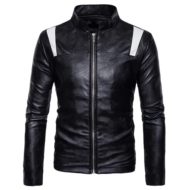 New fashion white and black slim fit pu leather jacket for men