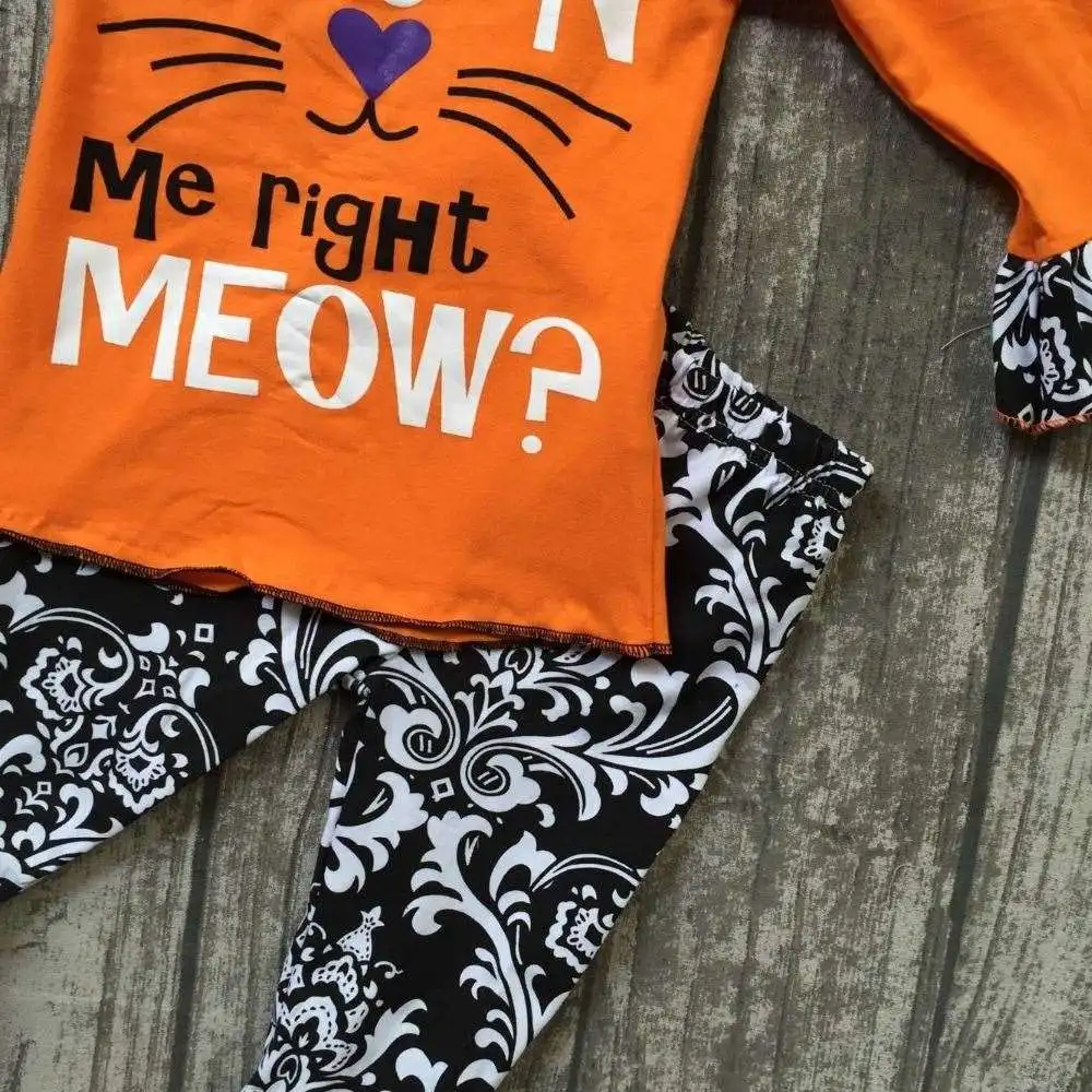 baby girls Halloween clothing girls are you kitten me right meow outfits girls Halloween outfits Damask capri with accessories