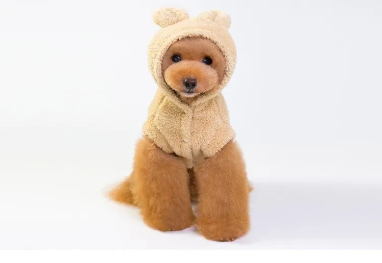 dog clothes bear ears pet solid color hooded thickened teddy dog
