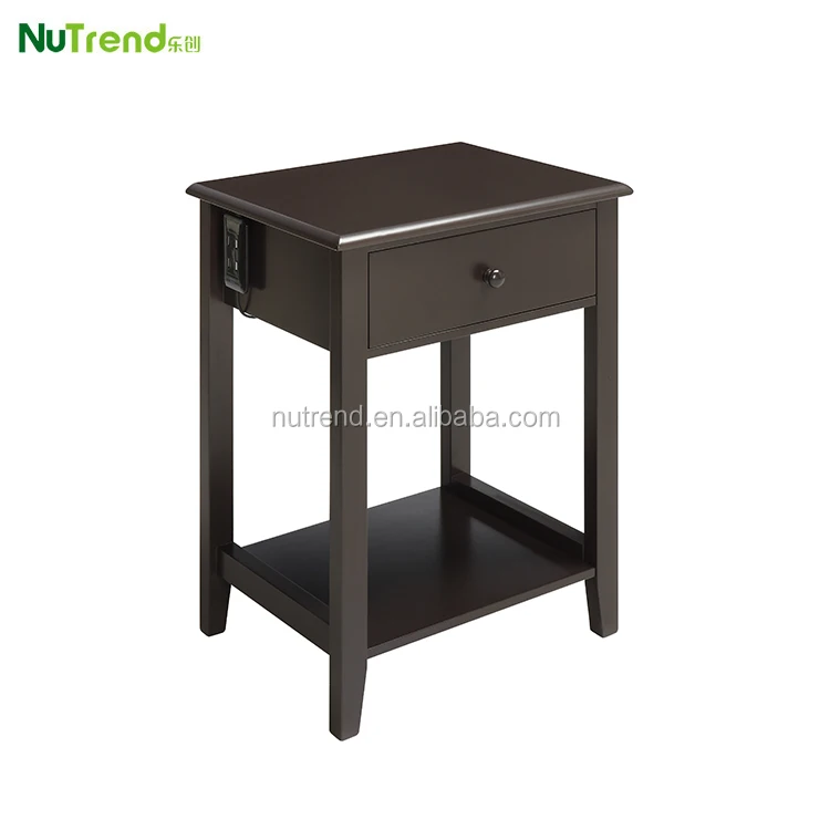 Mdf Wood Side Table With Usb Ports Modern Smart End Table For Sofa