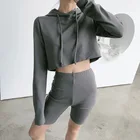 Hoodie Women's Hoodies Wholesale Women Sports 2 Pieces Crop Top Hoodie Shorts Set