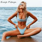wholesale hot sale 2018 new design Light blue Padded Thong bikini Simple women dropship swimsuit