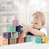 Amazon Hot 3D Educational Food Grade Teether Emboss Baby Stacking Toys Silicone Building Blocks