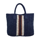 navy striped handmade crochet paper straw handbag