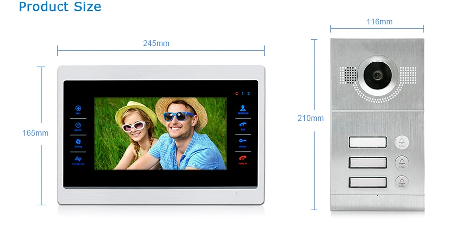 2018 Hot Sale IP65 Flush mounted Apartment Door Bell System IR CUT Night Vision Video Intercom For 3 Apartments