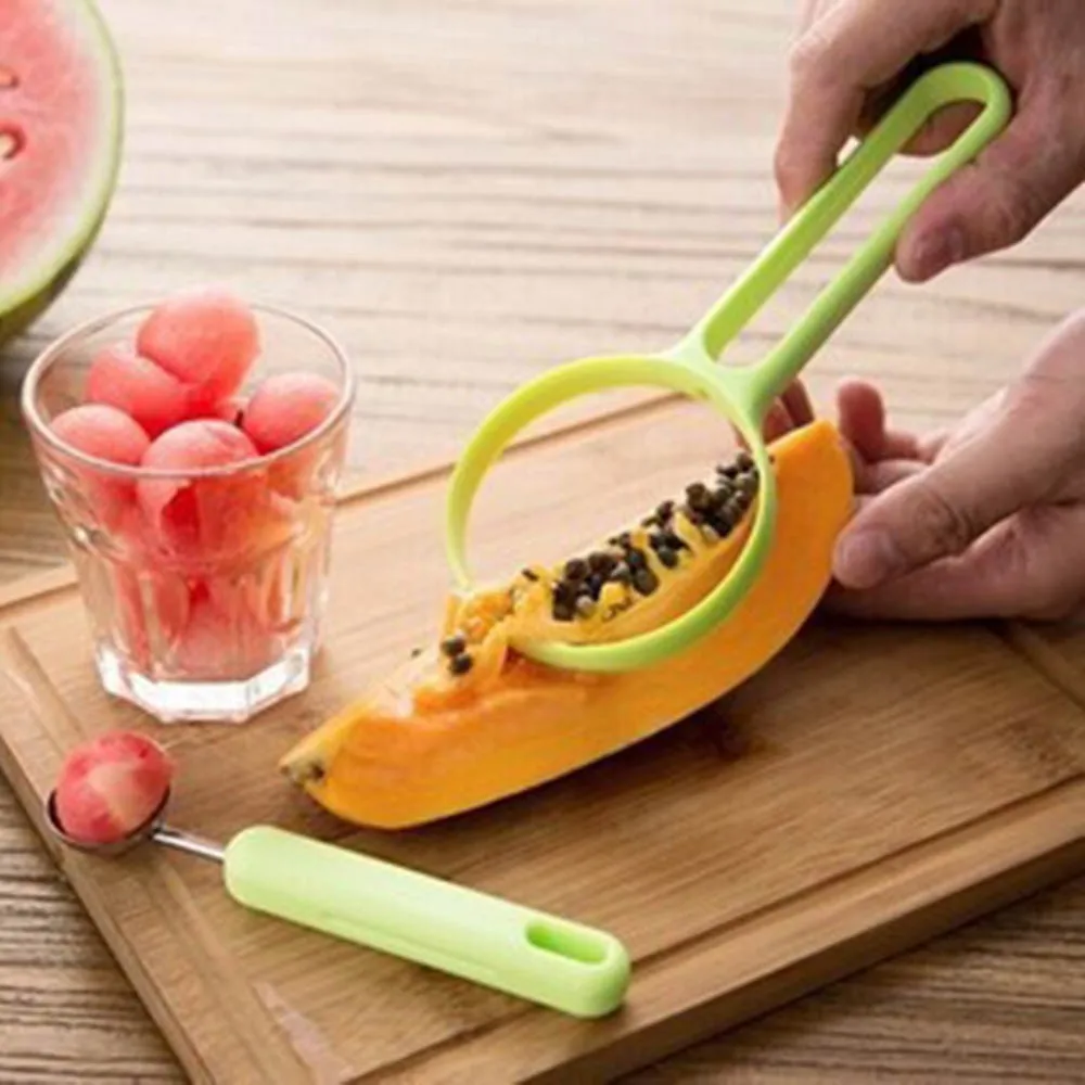 2 In 1 Fruit Set Melon Scoop Baller Peeler+Spoon Random Plastic Fruit & Vegetable Watermelon Tomato Kitchen Cooking Tools KC1014
