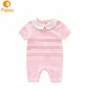 China Manufacturer New summer baby girl ruffle pink infant romper white collar kids wear