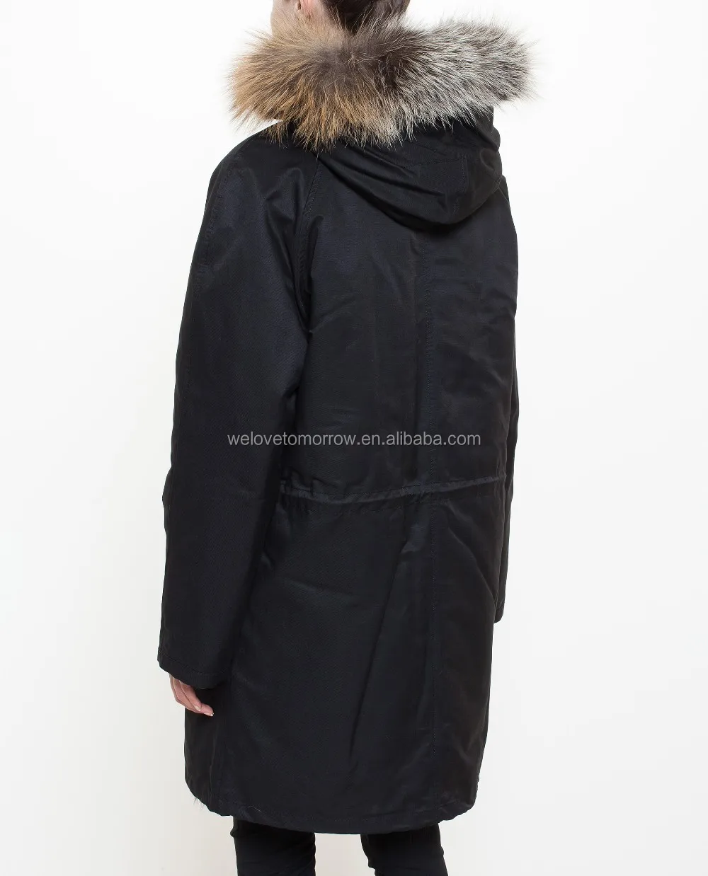 100%cotton & 100% fur black jacket winter warm overcoat