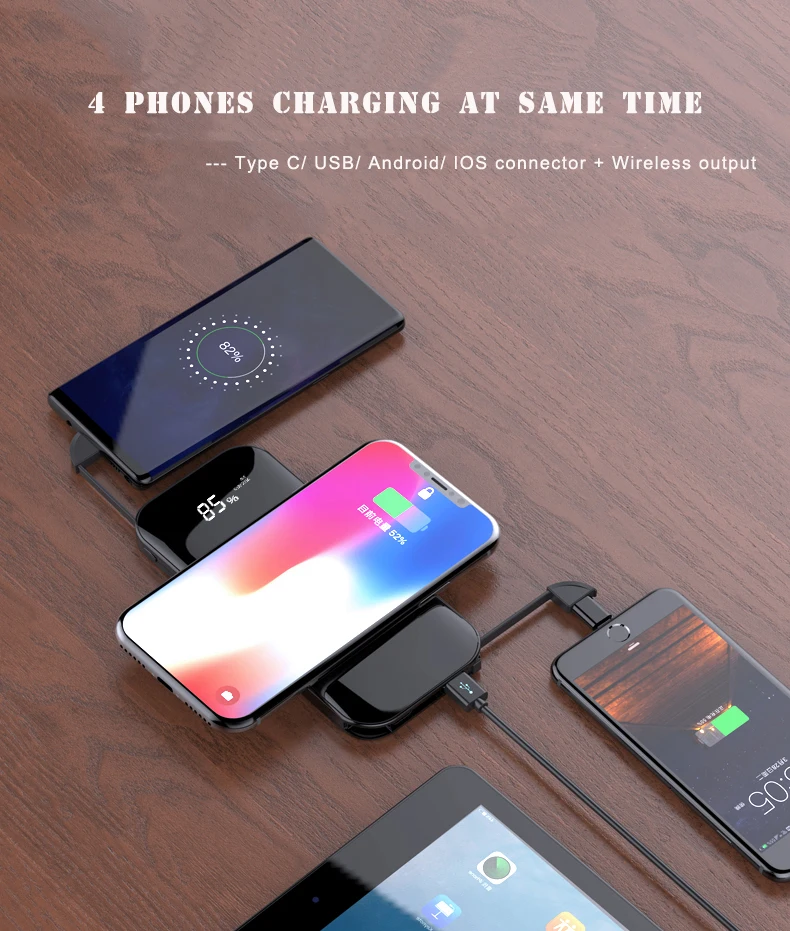 Built-in 2 cables wireless power bank quick charger mobile phone fast charging portable powerbank - ANKUX.COM