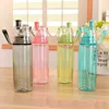 Camping plastic mist spray drinking water bottle thermo cool water bottle with straw