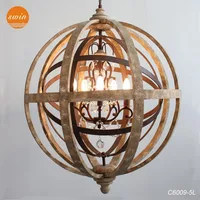 Antique Lighting Globe Wooden Chandelier Crystal