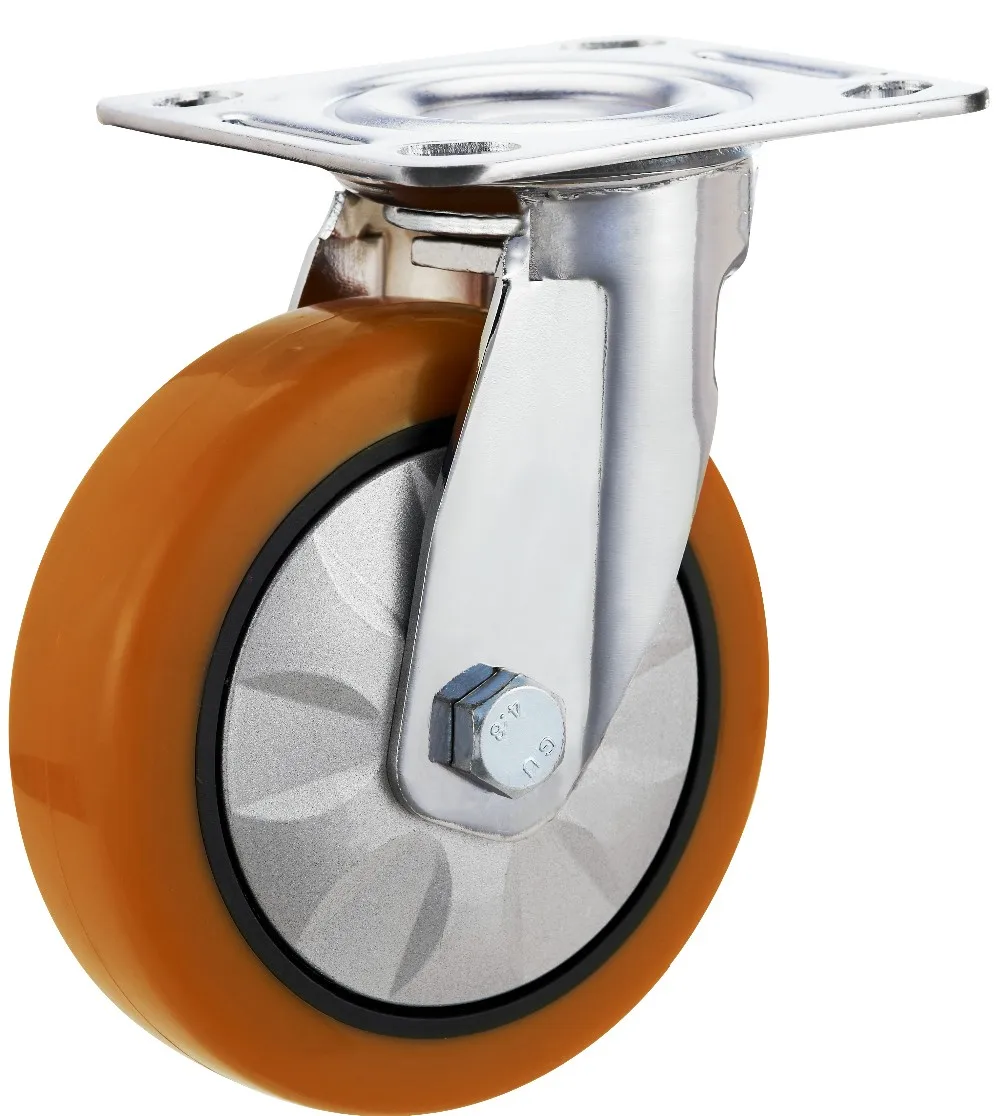 4 inch heavy duty US style top plate orange PU caster wheels for carts